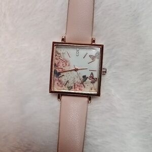 WATCH FLORAL FACE WITH BUTTERFLIES PINK BAND